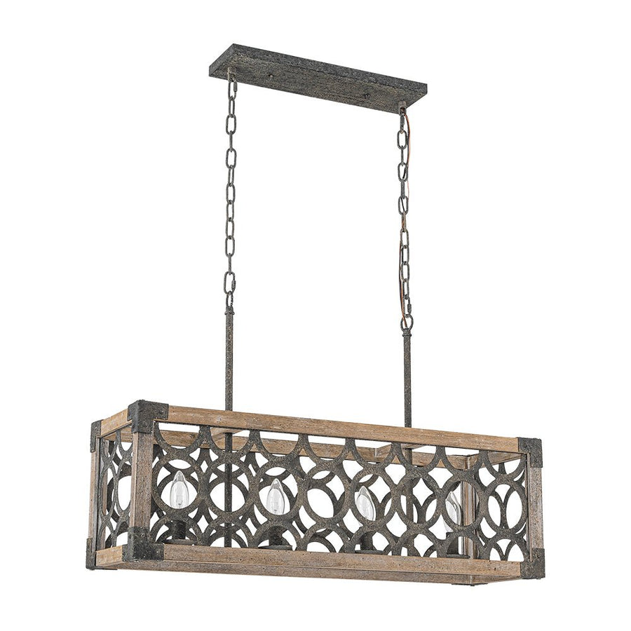 LightFixturesUSA - Farmhouse Antique Wooden Rectangle Box Linear Chandelier - Chandelier - Rustic - 