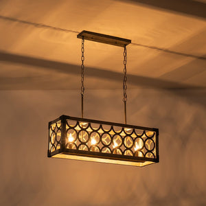 LightFixturesUSA - Farmhouse Antique Wooden Rectangle Box Linear Chandelier - Chandelier - Rustic - 