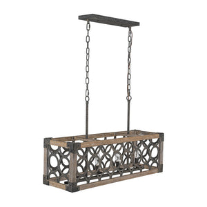 LightFixturesUSA - Farmhouse Antique Wooden Rectangle Box Linear Chandelier - Chandelier - Rustic - 