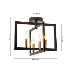 LightFixturesUSA-Farmhouse Black Brass 4-Light Square Cage Semi Flush Mount-Ceiling Light-14.6 in-