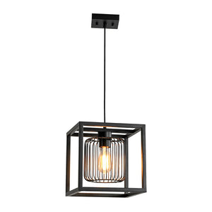 LightFixturesUSA - Farmhouse Black Dual Cage Square Lantern Pendant Light - Pendant Light - Black - 