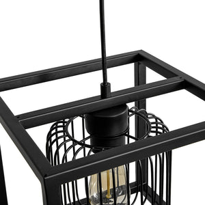 LightFixturesUSA - Farmhouse Black Dual Cage Square Lantern Pendant Light - Pendant Light - Black - 