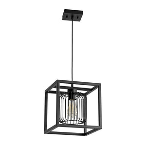 LightFixturesUSA - Farmhouse Black Dual Cage Square Lantern Pendant Light - Pendant Light - Black - 