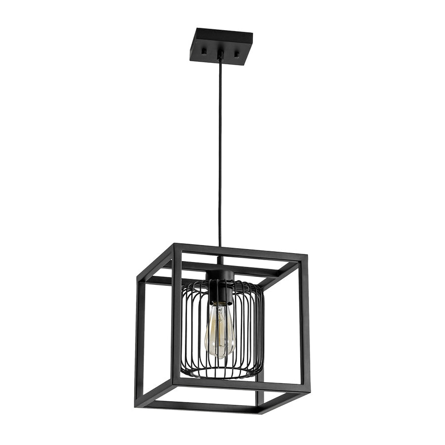 LightFixturesUSA - Farmhouse Black Dual Cage Square Lantern Pendant Light - Pendant Light - Black - 