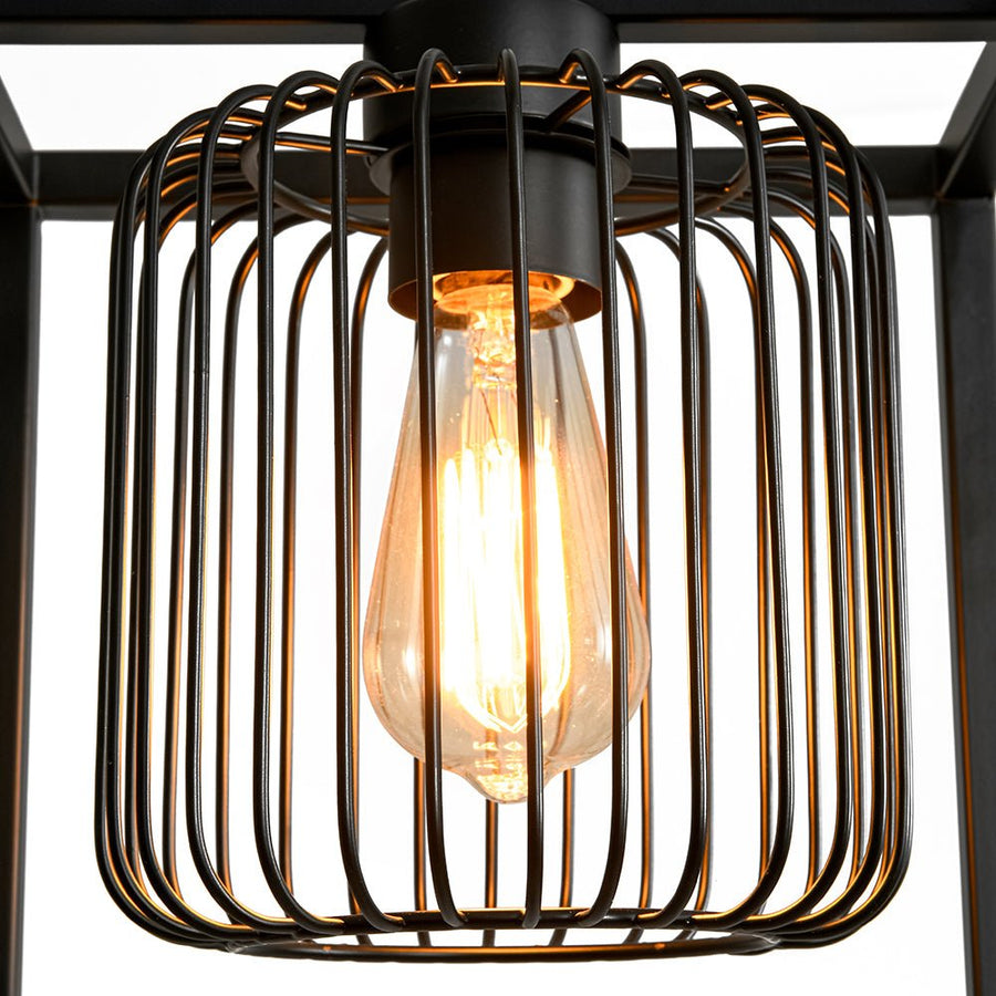 LightFixturesUSA - Farmhouse Black Dual Cage Square Lantern Pendant Light - Pendant Light - Black - 