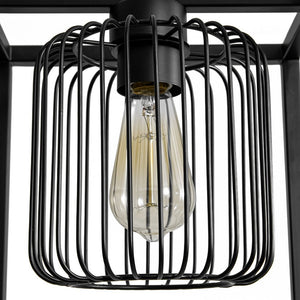 LightFixturesUSA - Farmhouse Black Dual Cage Square Lantern Pendant Light - Pendant Light - Black - 