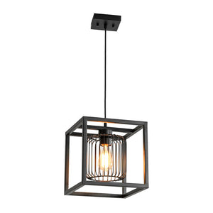 LightFixturesUSA - Farmhouse Black Dual Cage Square Lantern Pendant Light - Pendant Light - Black - 