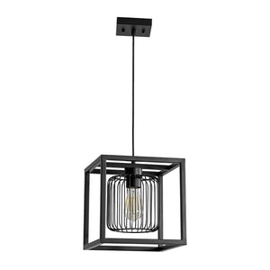 LightFixturesUSA - Farmhouse Black Dual Cage Square Lantern Pendant Light - Pendant Light - Black - 