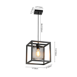 LightFixturesUSA - Farmhouse Black Dual Cage Square Lantern Pendant Light - Pendant Light - Black - 