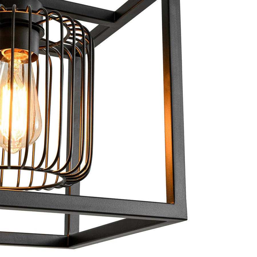 LightFixturesUSA - Farmhouse Black Dual Cage Square Lantern Pendant Light - Pendant Light - Black - 