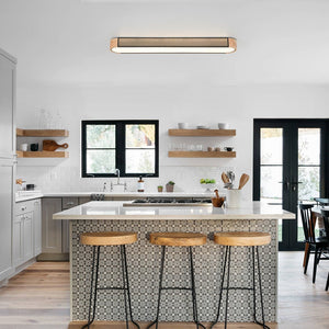 LightFixturesUSA - Farmhouse Black Mesh Wood Dimmable LED Oval Ceiling Light - Ceiling Light - 37.4 in. - 