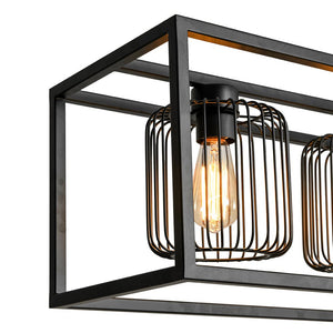 LightFixturesUSA - Farmhouse Black Rectangular Cage Linear Island Chandelier - Chandelier - Black - 