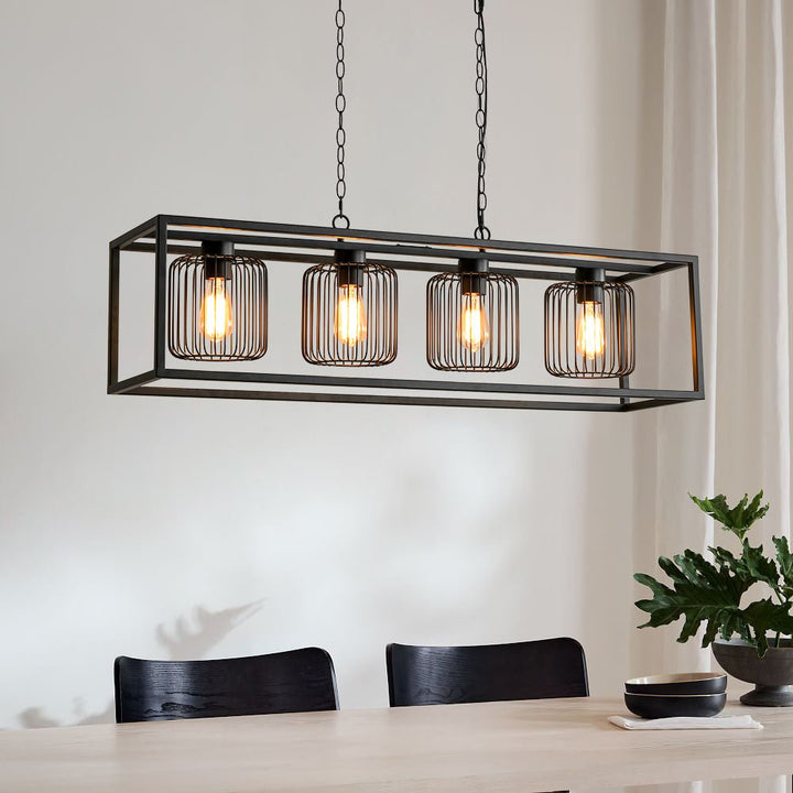 LightFixturesUSA - Farmhouse Black Rectangular Cage Linear Island Chandelier - Chandelier - Black - 