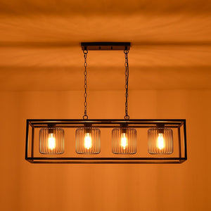 LightFixturesUSA - Farmhouse Black Rectangular Cage Linear Island Chandelier - Chandelier - Black - 