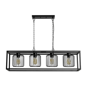 LightFixturesUSA - Farmhouse Black Rectangular Cage Linear Island Chandelier - Chandelier - Black - 