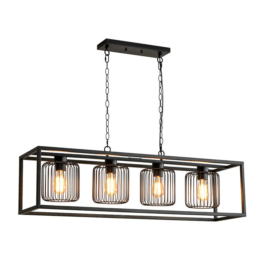 LightFixturesUSA - Farmhouse Black Rectangular Cage Linear Island Chandelier - Chandelier - Black - 