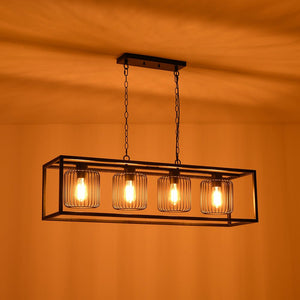 LightFixturesUSA - Farmhouse Black Rectangular Cage Linear Island Chandelier - Chandelier - Black - 