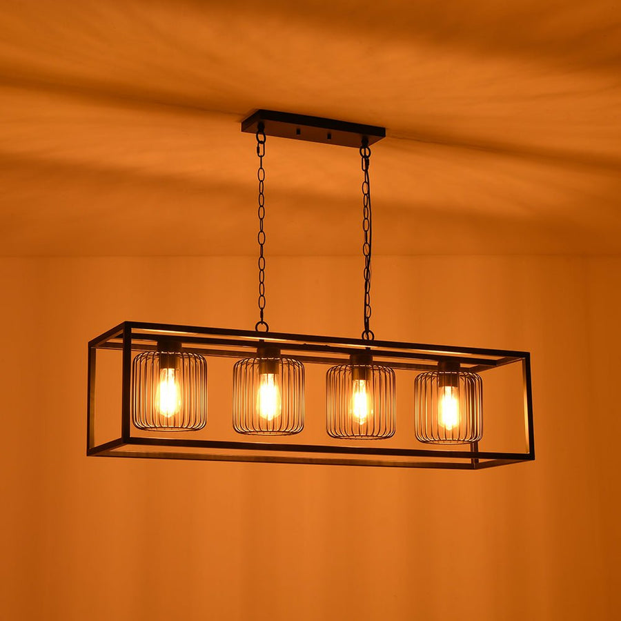 LightFixturesUSA - Farmhouse Black Rectangular Cage Linear Island Chandelier - Chandelier - Black - 