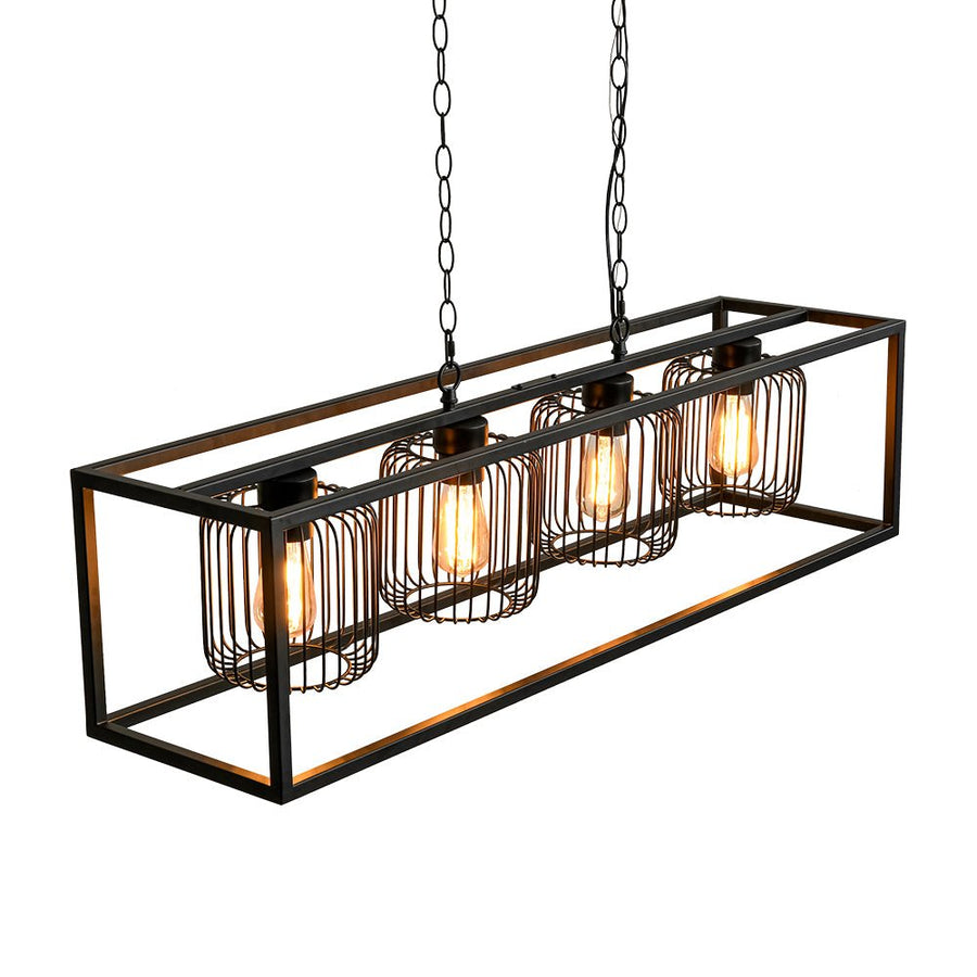 LightFixturesUSA - Farmhouse Black Rectangular Cage Linear Island Chandelier - Chandelier - Black - 