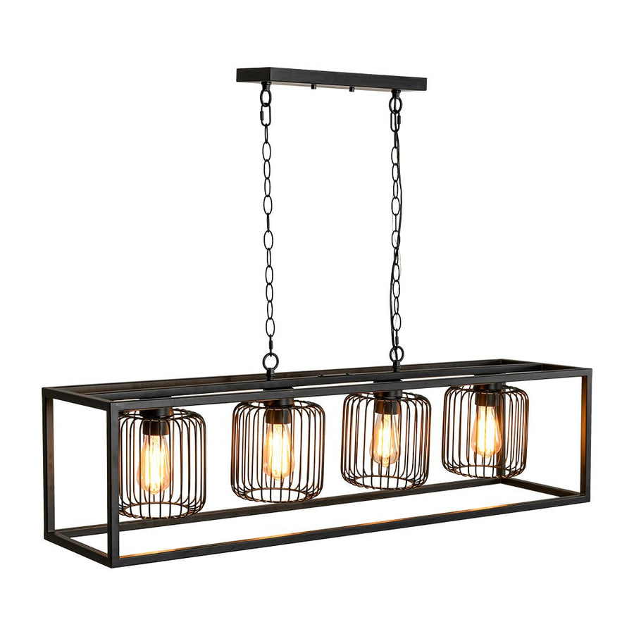 LightFixturesUSA - Farmhouse Black Rectangular Cage Linear Island Chandelier - Chandelier - Black - 