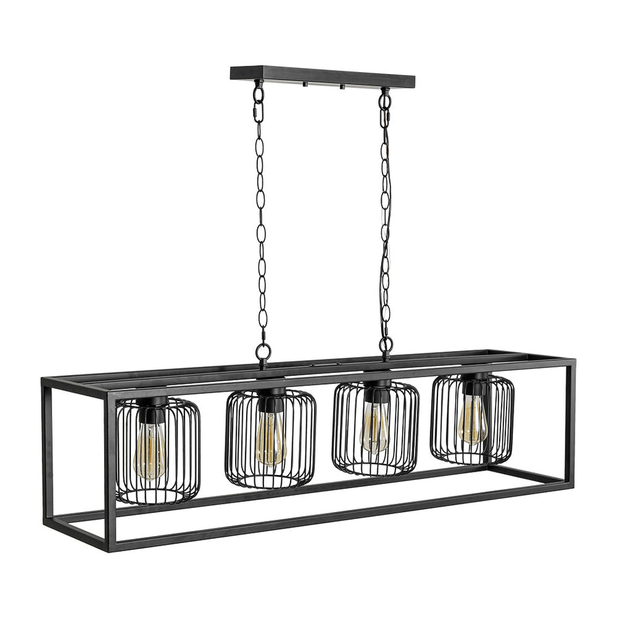 LightFixturesUSA - Farmhouse Black Rectangular Cage Linear Island Chandelier - Chandelier - Black - 