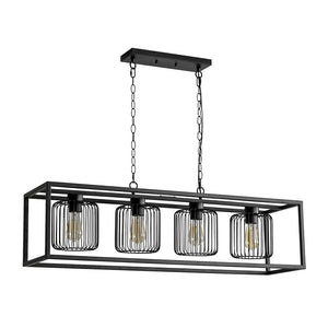 LightFixturesUSA - Farmhouse Black Rectangular Cage Linear Island Chandelier - Chandelier - Black - 