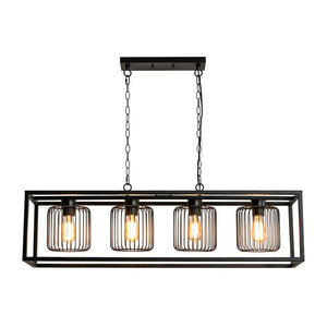 LightFixturesUSA - Farmhouse Black Rectangular Cage Linear Island Chandelier - Chandelier - Black - 