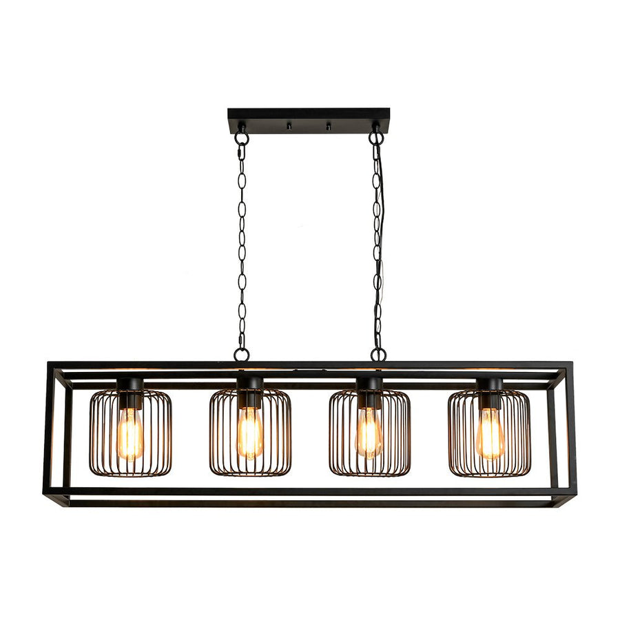 LightFixturesUSA - Farmhouse Black Rectangular Cage Linear Island Chandelier - Chandelier - Black - 