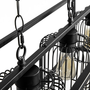 LightFixturesUSA - Farmhouse Black Rectangular Cage Linear Island Chandelier - Chandelier - Black - 