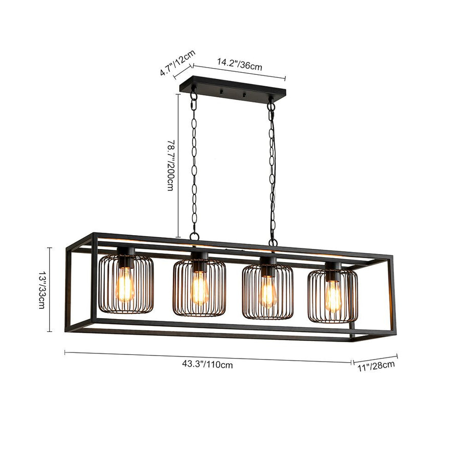 LightFixturesUSA - Farmhouse Black Rectangular Cage Linear Island Chandelier - Chandelier - Black - 