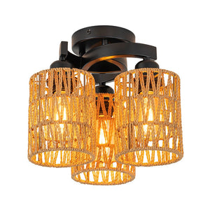 LightFixturesUSA - Farmhouse Bohemian Woven Brown Rope Cage Ceiling Light - Ceiling Light - 3 - Lt - 