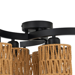 LightFixturesUSA - Farmhouse Bohemian Woven Brown Rope Cage Ceiling Light - Ceiling Light - 3 - Lt - 