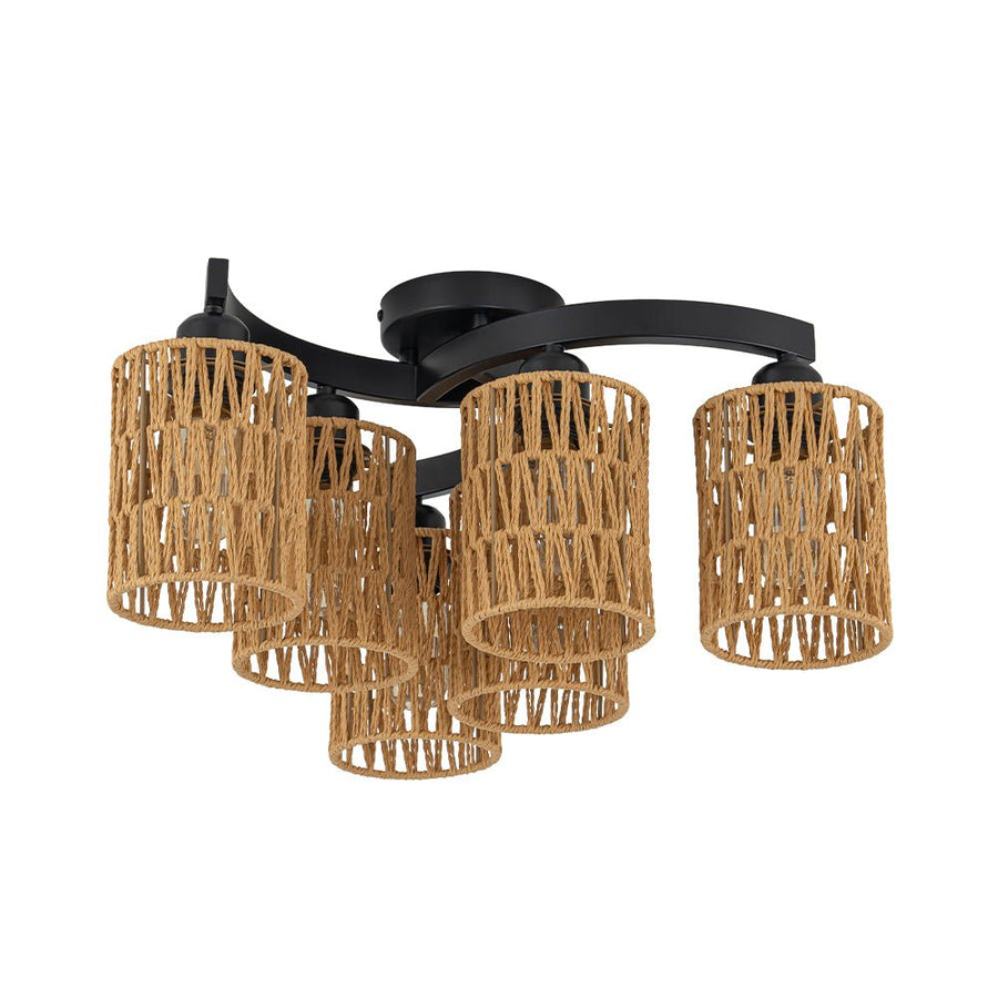 LightFixturesUSA - Farmhouse Bohemian Woven Brown Rope Cage Ceiling Light - Ceiling Light - 3 - Lt - 