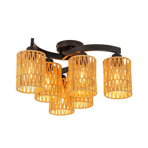 LightFixturesUSA - Farmhouse Bohemian Woven Brown Rope Cage Ceiling Light - Ceiling Light - 3 - Lt - 