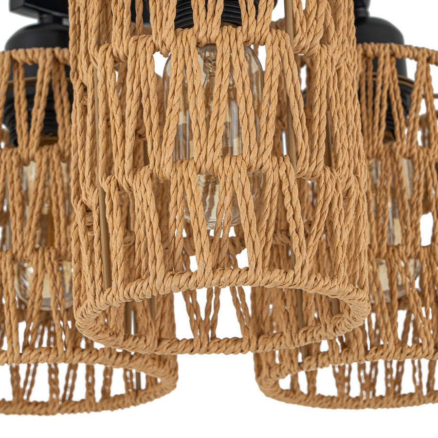 LightFixturesUSA - Farmhouse Bohemian Woven Brown Rope Cage Ceiling Light - Ceiling Light - 3 - Lt - 