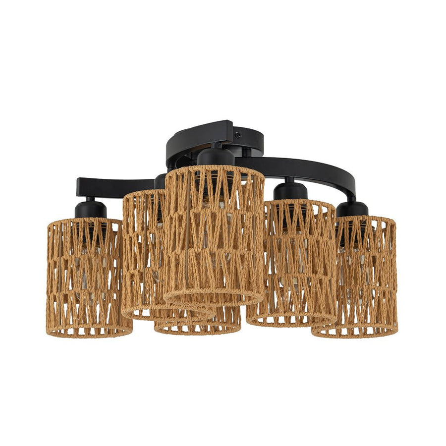 LightFixturesUSA - Farmhouse Bohemian Woven Brown Rope Cage Ceiling Light - Ceiling Light - 3 - Lt - 