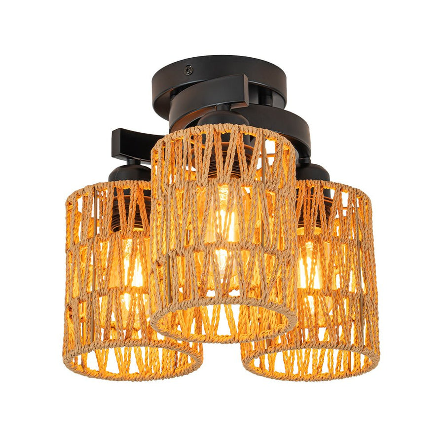 LightFixturesUSA - Farmhouse Bohemian Woven Brown Rope Cage Ceiling Light - Ceiling Light - 3 - Lt - 