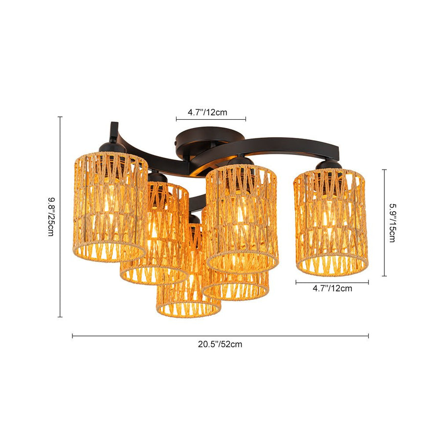 LightFixturesUSA - Farmhouse Bohemian Woven Brown Rope Cage Ceiling Light - Ceiling Light - 3 - Lt - 