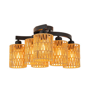 LightFixturesUSA - Farmhouse Bohemian Woven Brown Rope Cage Ceiling Light - Ceiling Light - 3 - Lt - 