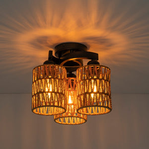 LightFixturesUSA - Farmhouse Bohemian Woven Brown Rope Cage Ceiling Light - Ceiling Light - 3 - Lt - 