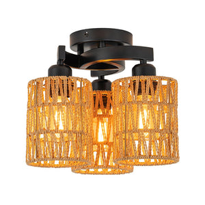 LightFixturesUSA - Farmhouse Bohemian Woven Brown Rope Cage Ceiling Light - Ceiling Light - 3 - Lt - 