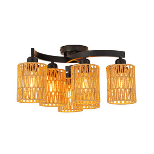 LightFixturesUSA - Farmhouse Bohemian Woven Brown Rope Cage Ceiling Light - Ceiling Light - 3 - Lt - 