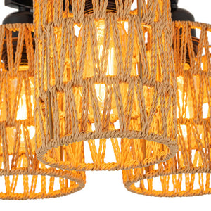 LightFixturesUSA - Farmhouse Bohemian Woven Brown Rope Cage Ceiling Light - Ceiling Light - 3 - Lt - 