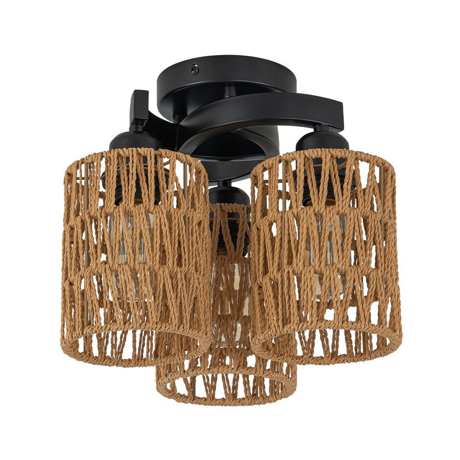 LightFixturesUSA - Farmhouse Bohemian Woven Brown Rope Cage Ceiling Light - Ceiling Light - 3 - Lt - 