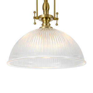 LightFixturesUSA-Farmhouse Brass 1-Light Clear Ribbed Glass Dome Pendant-Pendant Light-11.8 in-