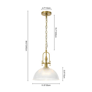 LightFixturesUSA-Farmhouse Brass 1-Light Clear Ribbed Glass Dome Pendant-Pendant Light-11.8 in-
