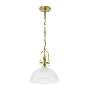LightFixturesUSA-Farmhouse Brass 1-Light Clear Ribbed Glass Dome Pendant-Pendant Light-11.8 in-