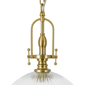 LightFixturesUSA-Farmhouse Brass 1-Light Clear Ribbed Glass Dome Pendant-Pendant Light-11.8 in-
