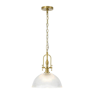 LightFixturesUSA-Farmhouse Brass 1-Light Clear Ribbed Glass Dome Pendant-Pendant Light-11.8 in-