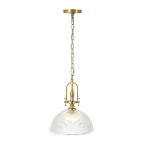 LightFixturesUSA-Farmhouse Brass 1-Light Clear Ribbed Glass Dome Pendant-Pendant Light-11.8 in-